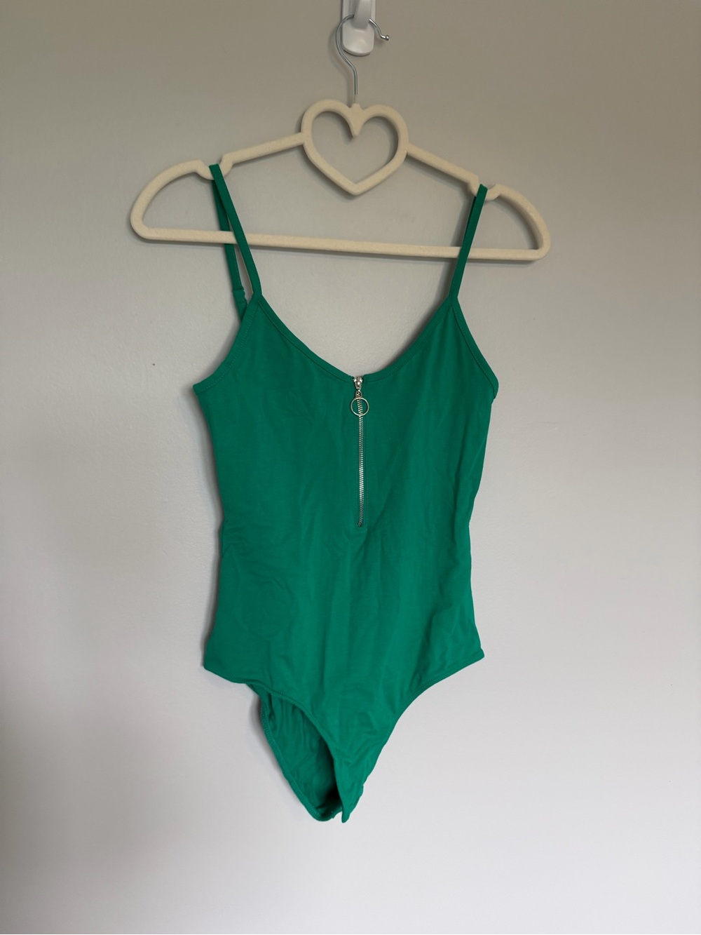 Green One-Piece Bodysuit with Front Zip